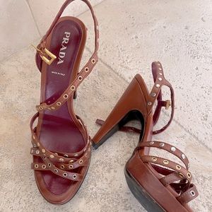 PRADA Brown Leather Platform Sandals